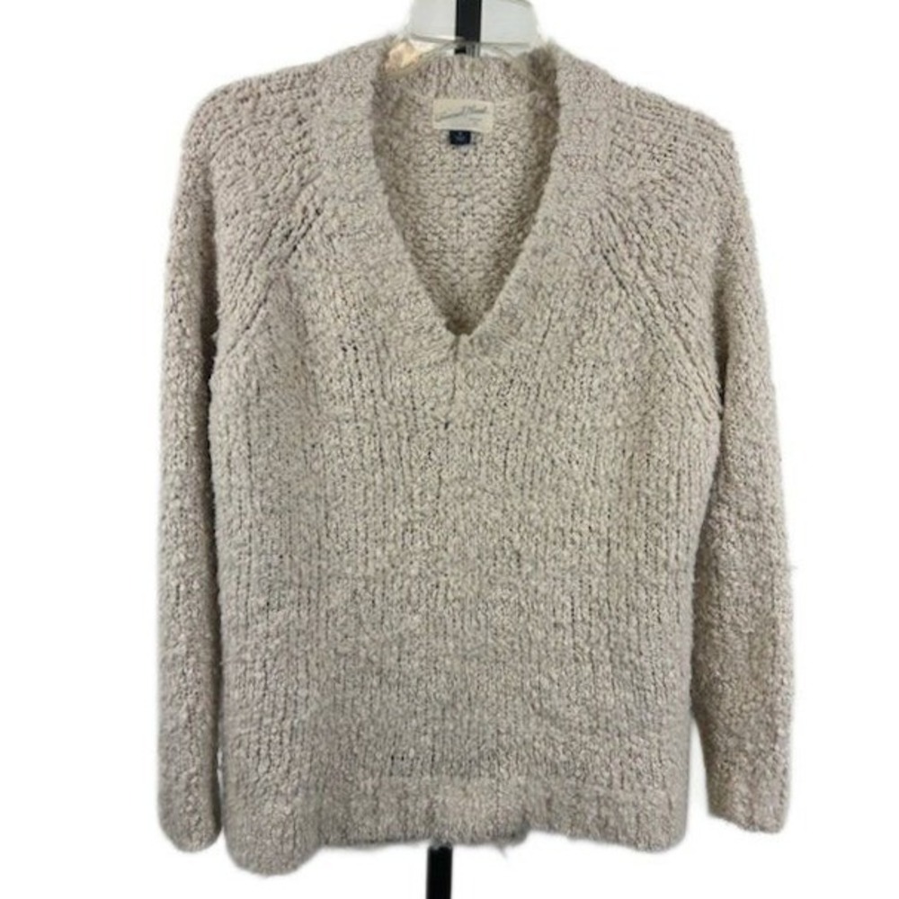 Universal Thread Sweater‎ Cream Fuzzy Textured V Neck Chunky Womens Size Medium